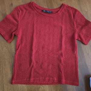 Red Knit Short Sleeve Top